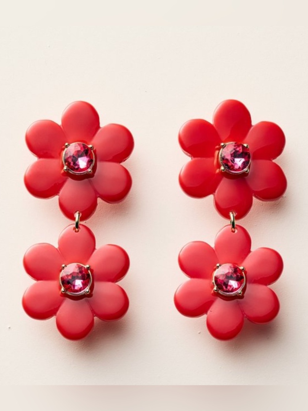 Kate Spade Red Flower Drop Earrings | Statement Floral Earrings | Rhinestone